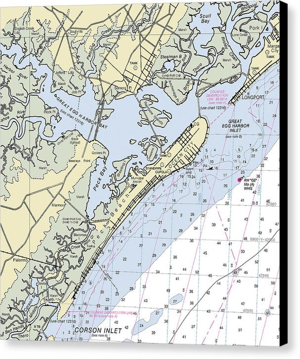 Great Egg Harbor Bay New Jersey Nautical Chart - Canvas Print