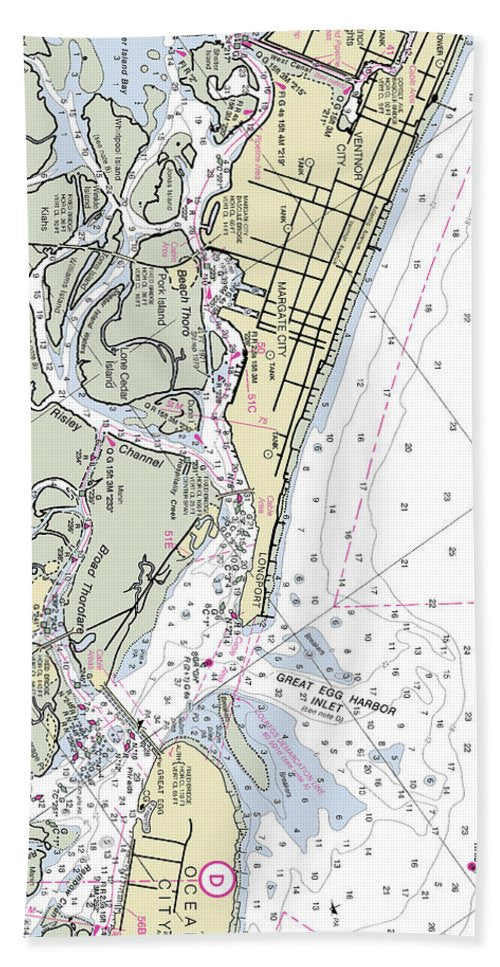 Great Egg Harbor Inlet New Jersey Nautical Chart - Beach Towel