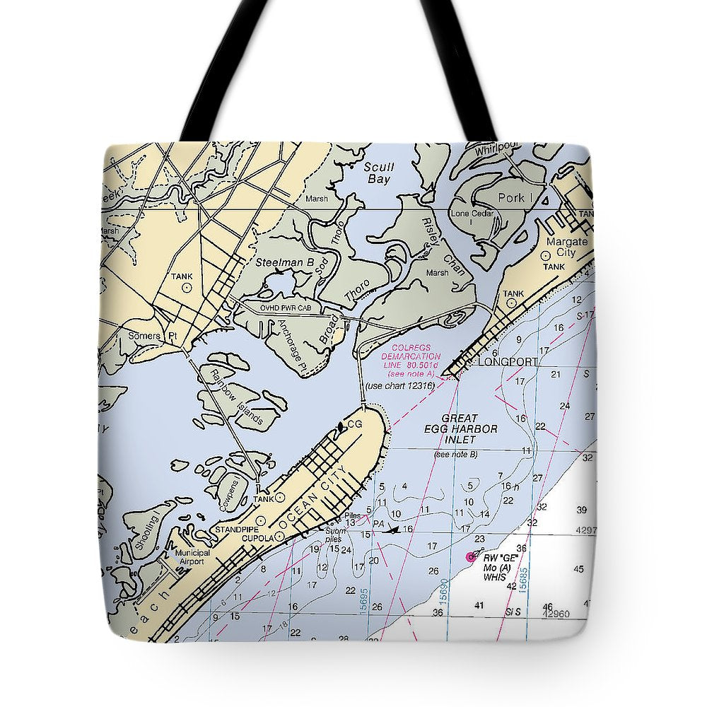 Great Egg Harbor Inlet -new Jersey Nautical Chart _v2 - Tote Bag