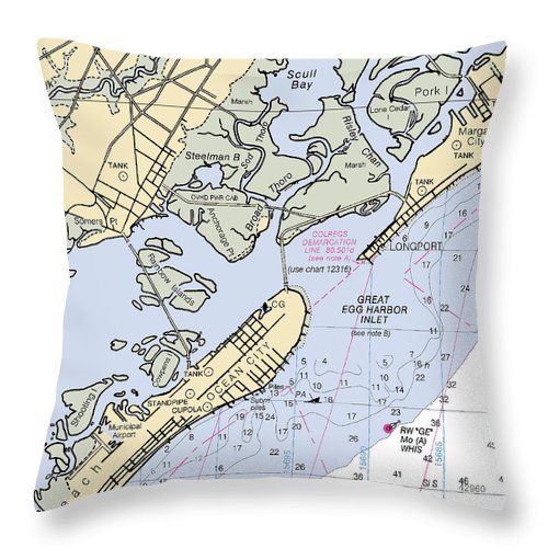 Great Egg Harbor Inlet -new Jersey Nautical Chart _v2 - Throw Pillow