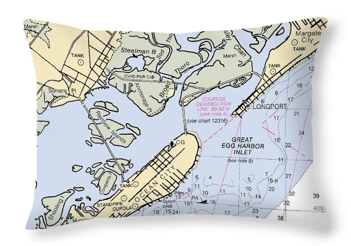 Great Egg Harbor Inlet -new Jersey Nautical Chart _v2 - Throw Pillow