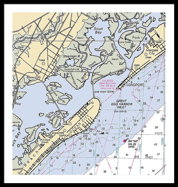 Great Egg Harbor Inlet -new Jersey Nautical Chart _v2 - Framed Print