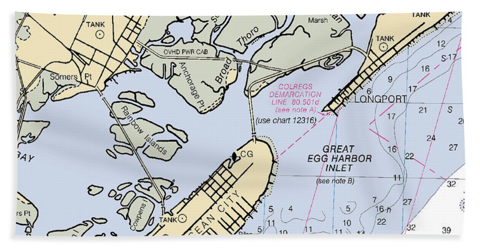 Great Egg Harbor Inlet -new Jersey Nautical Chart _v2 - Beach Towel