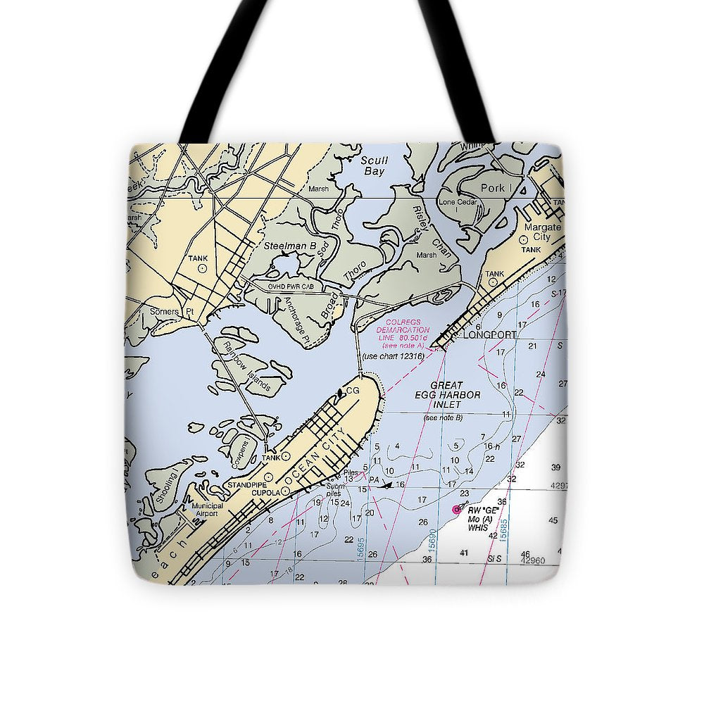 Great Egg Harbor Inlet -new Jersey Nautical Chart _v2 - Tote Bag