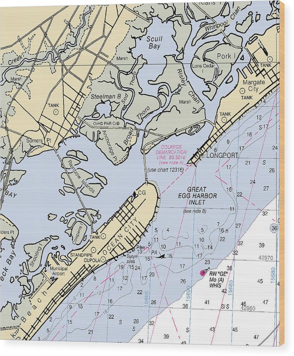 Great Egg Harbor Inlet -New Jersey Nautical Chart _V2 Wood Print