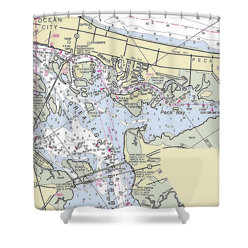 Great Egg Harbor New Jersey Nautical Chart Shower Curtain