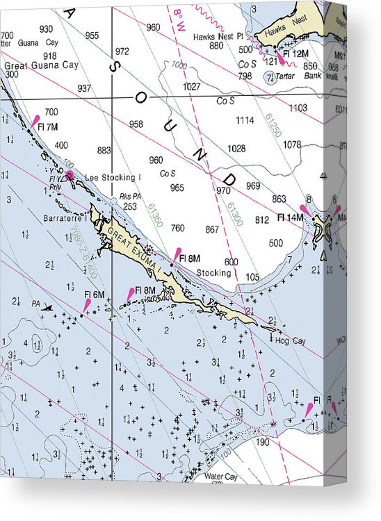 Great Exuma Bahamas Nautical Chart Canvas Print