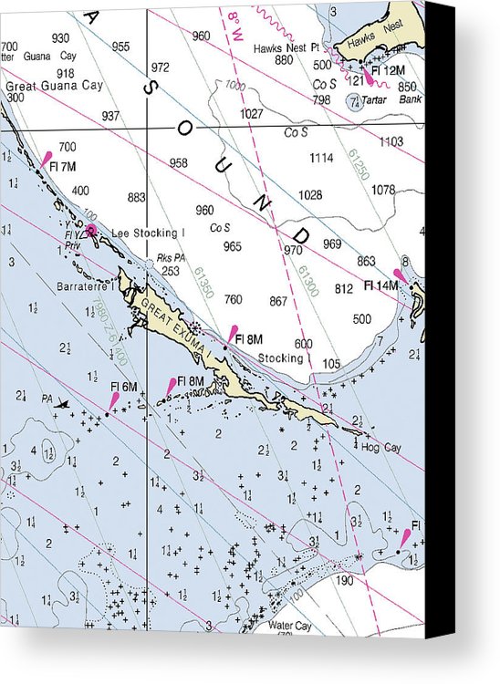 Great Exuma Bahamas Nautical Chart - Canvas Print