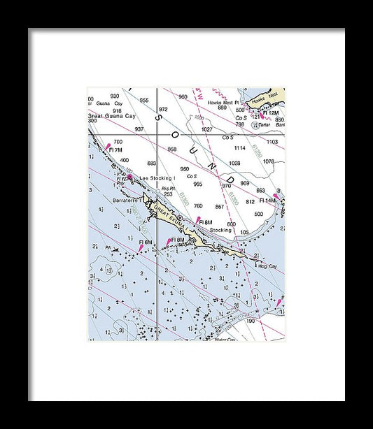 Great Exuma Bahamas Nautical Chart - Framed Print