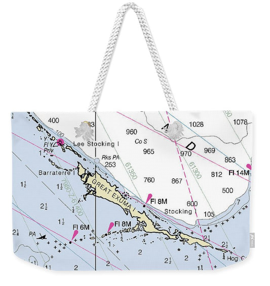 Great Exuma Bahamas Nautical Chart - Weekender Tote Bag