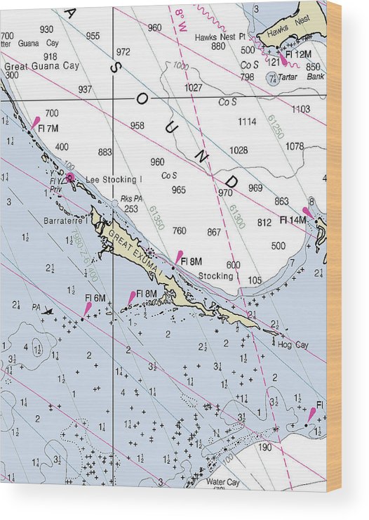 Great Exuma Bahamas Nautical Chart Wood Print