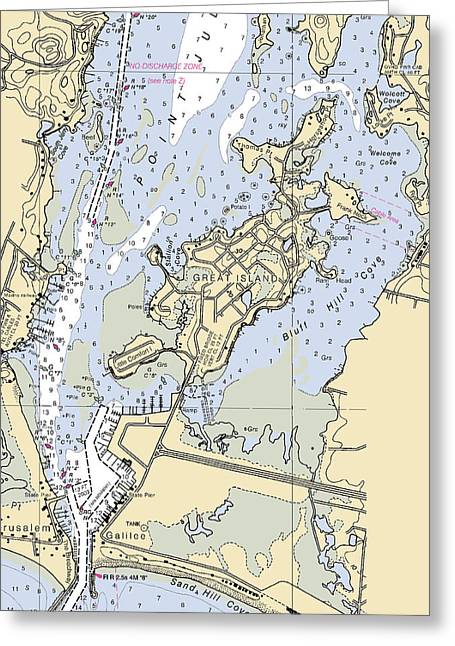 Great Island-rhode Island Nautical Chart - Greeting Card