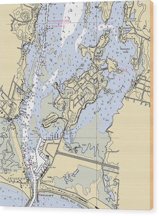 Great Island-Rhode Island Nautical Chart Wood Print