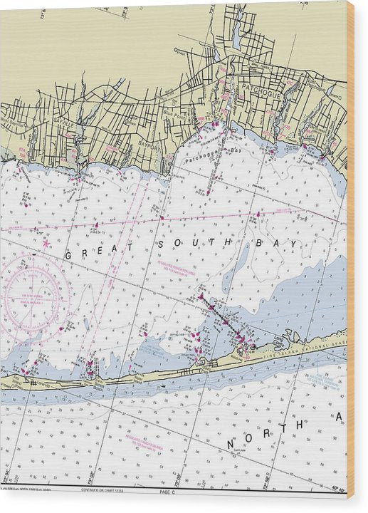 Great South Bay New York Nautical Chart Wood Print
