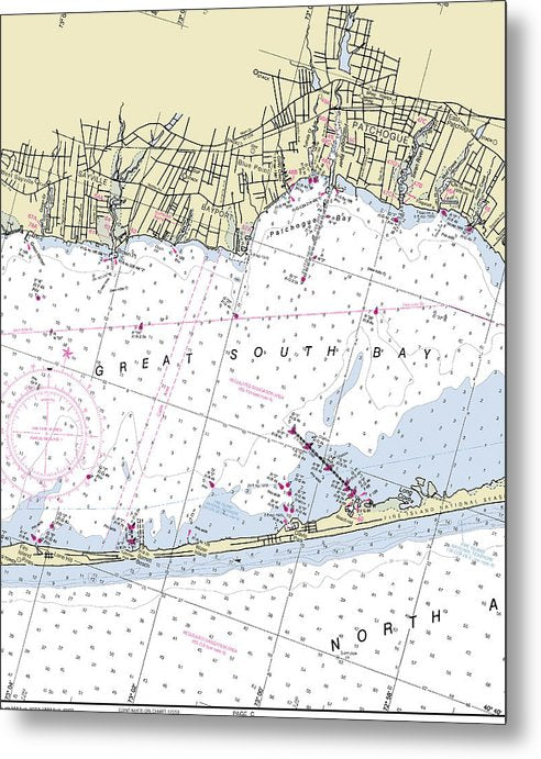 A beuatiful Metal Print of the Great South Bay New York Nautical Chart - Metal Print by SeaKoast.  100% Guarenteed!