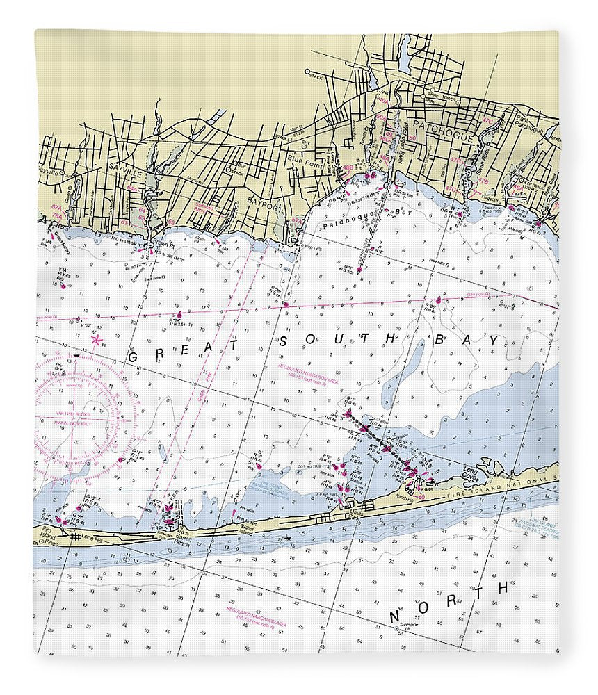 Great South Bay New York Nautical Chart Blanket