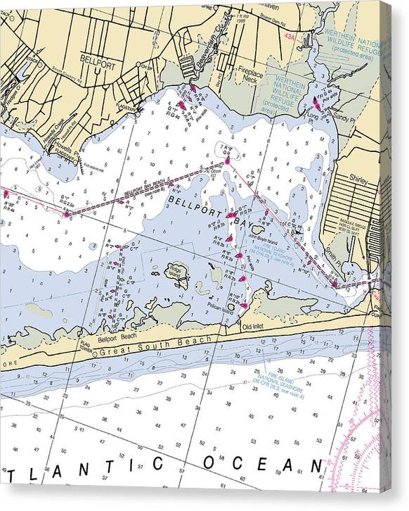 Great South Beach-New York Nautical Chart Canvas Print