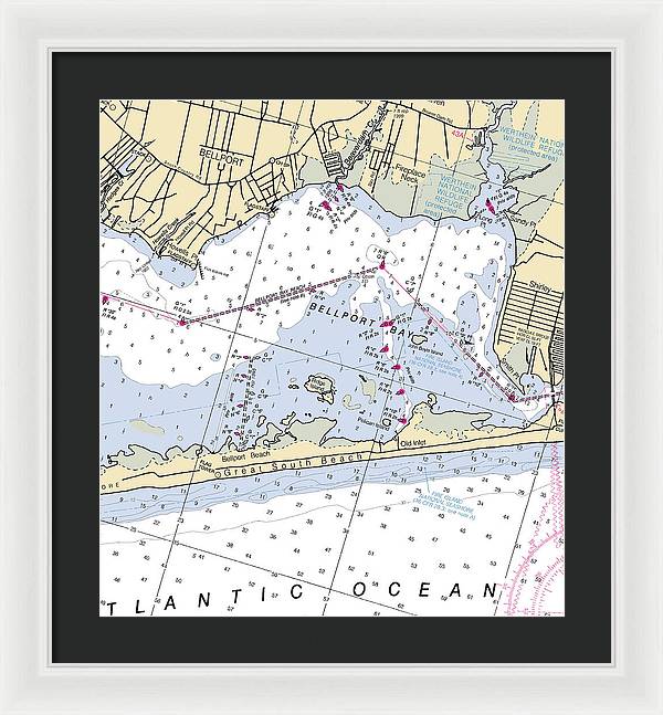 Great South Beach-new York Nautical Chart - Framed Print