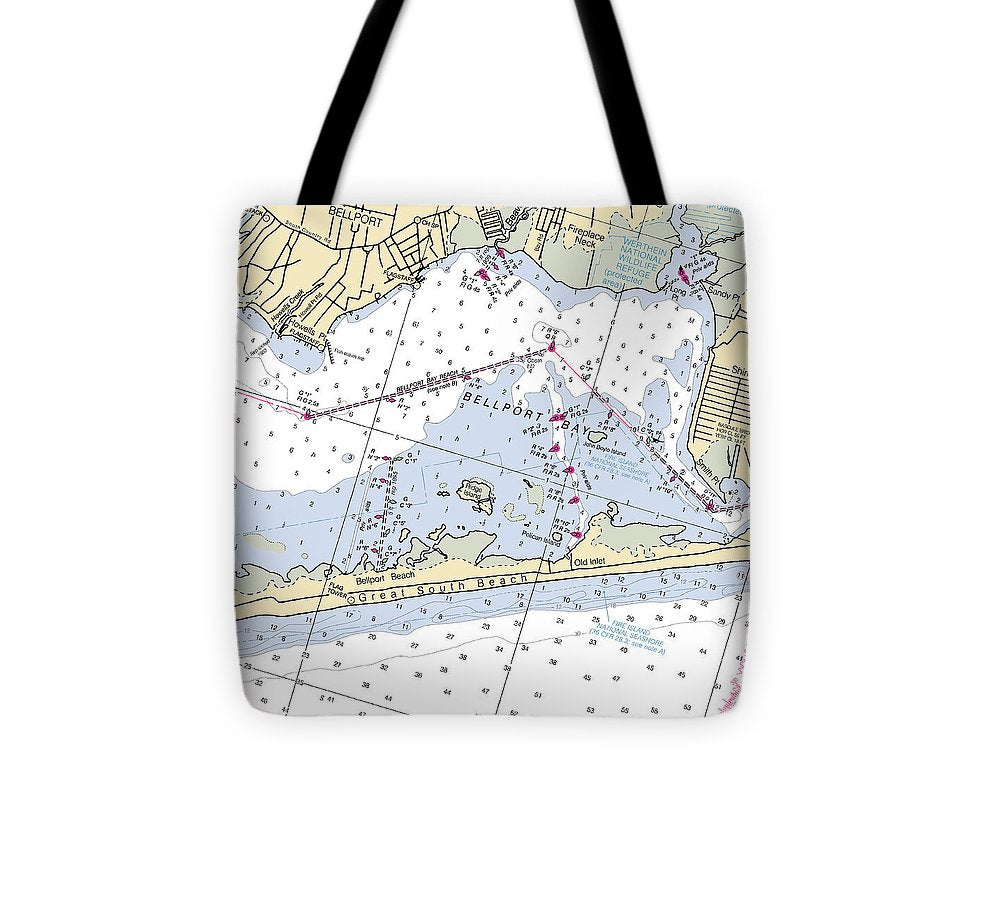 Great South Beach New York Nautical Chart Tote Bag