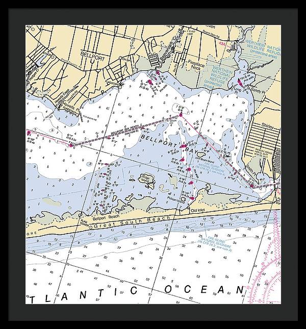 Great South Beach-new York Nautical Chart - Framed Print