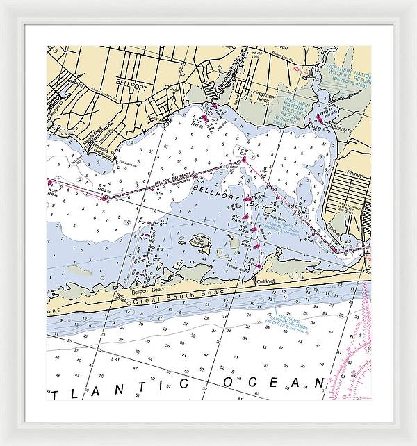 Great South Beach-new York Nautical Chart - Framed Print