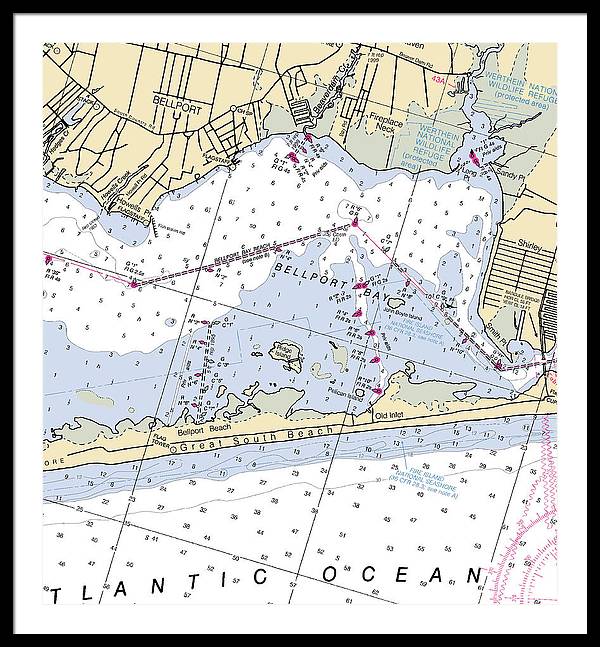 Great South Beach-new York Nautical Chart - Framed Print