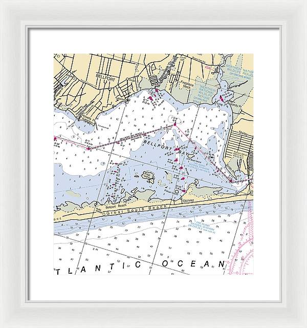 Great South Beach-new York Nautical Chart - Framed Print