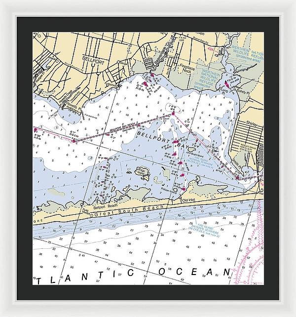 Great South Beach-new York Nautical Chart - Framed Print