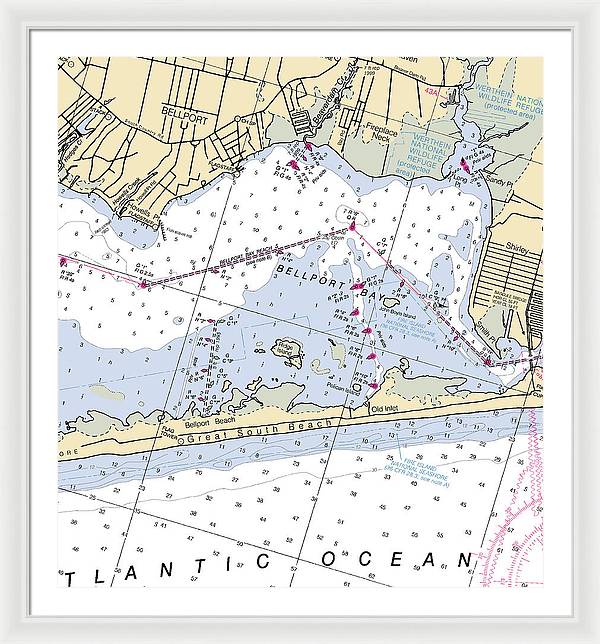 Great South Beach-new York Nautical Chart - Framed Print