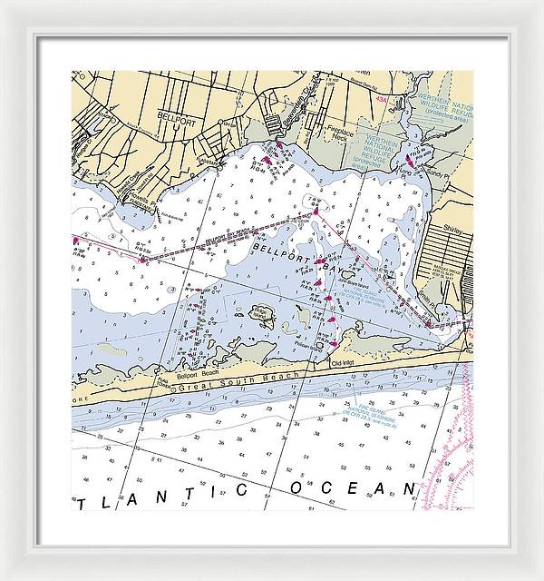 Great South Beach-new York Nautical Chart - Framed Print