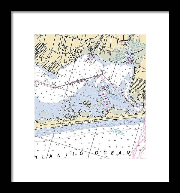 Great South Beach-new York Nautical Chart - Framed Print