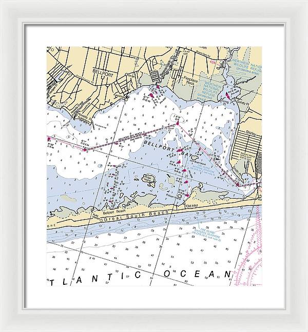 Great South Beach-new York Nautical Chart - Framed Print