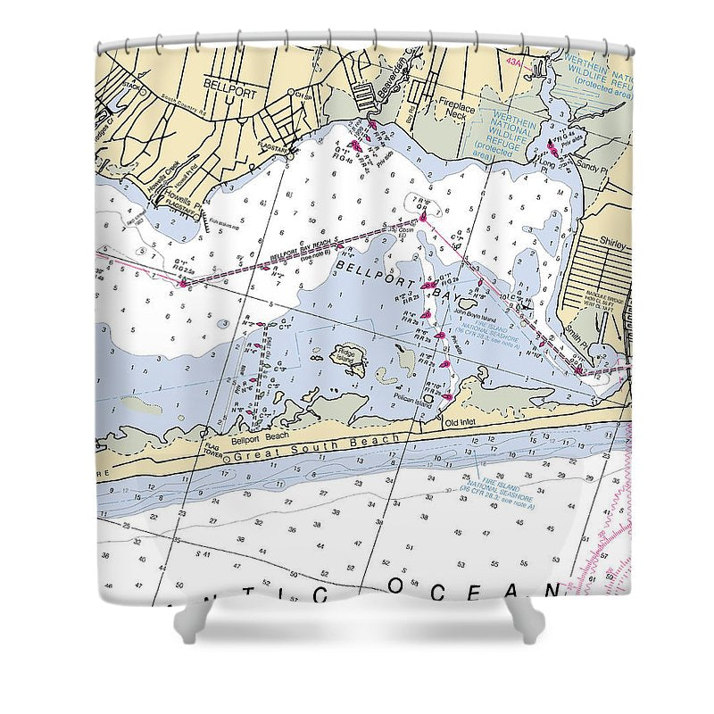 Great South Beach New York Nautical Chart Shower Curtain