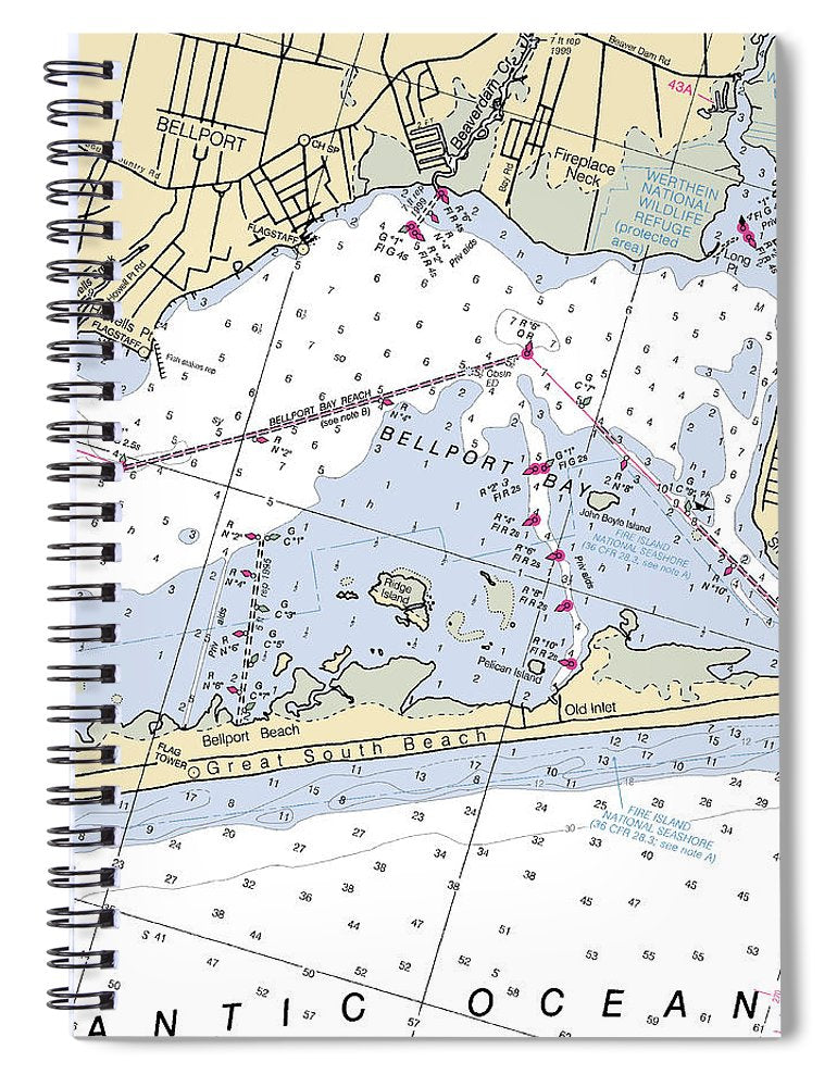 Great South Beach New York Nautical Chart Spiral Notebook