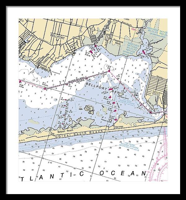 Great South Beach-new York Nautical Chart - Framed Print