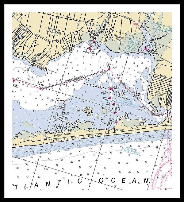 Great South Beach-new York Nautical Chart - Framed Print