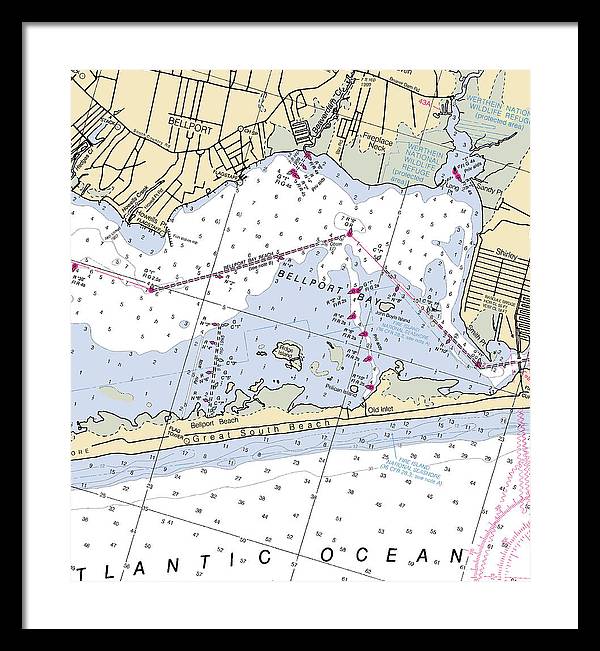 Great South Beach-new York Nautical Chart - Framed Print