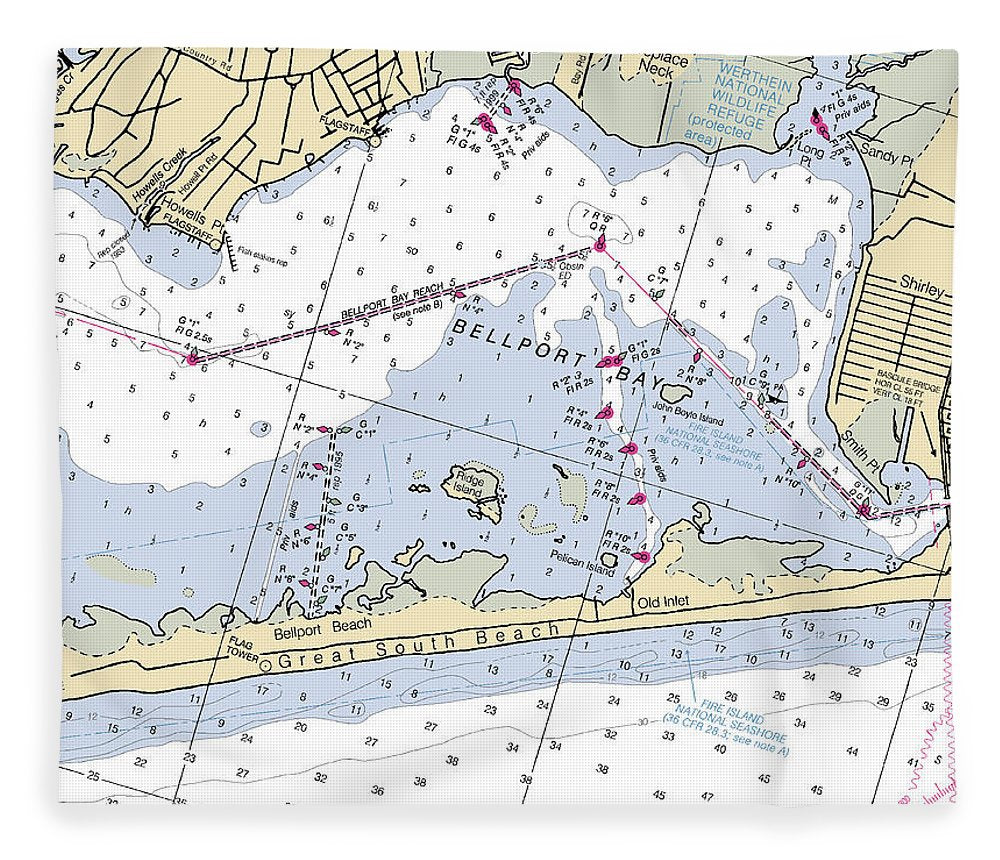 Great South Beach New York Nautical Chart Blanket