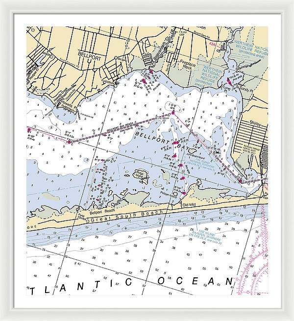 Great South Beach-new York Nautical Chart - Framed Print