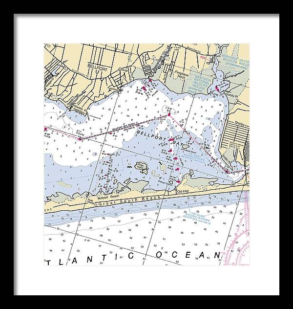 Great South Beach-new York Nautical Chart - Framed Print