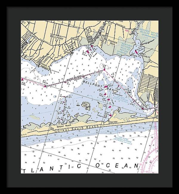 Great South Beach-new York Nautical Chart - Framed Print