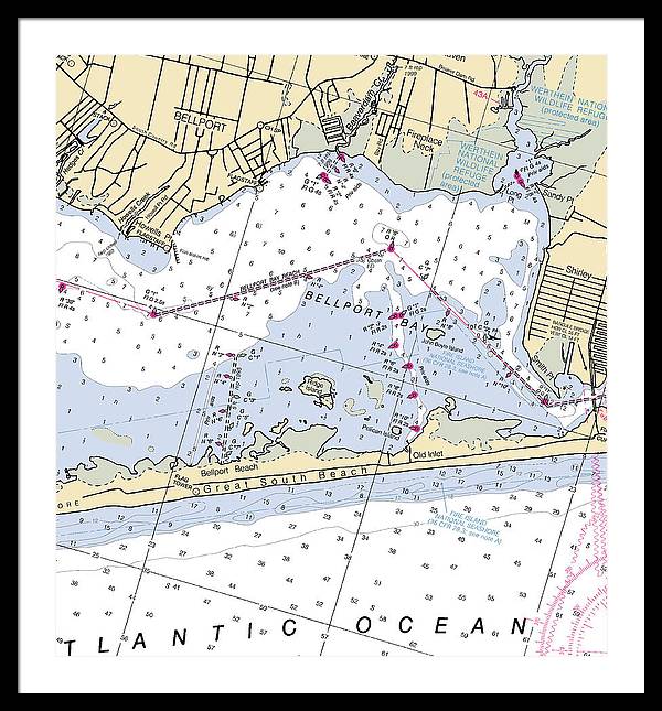 Great South Beach-new York Nautical Chart - Framed Print