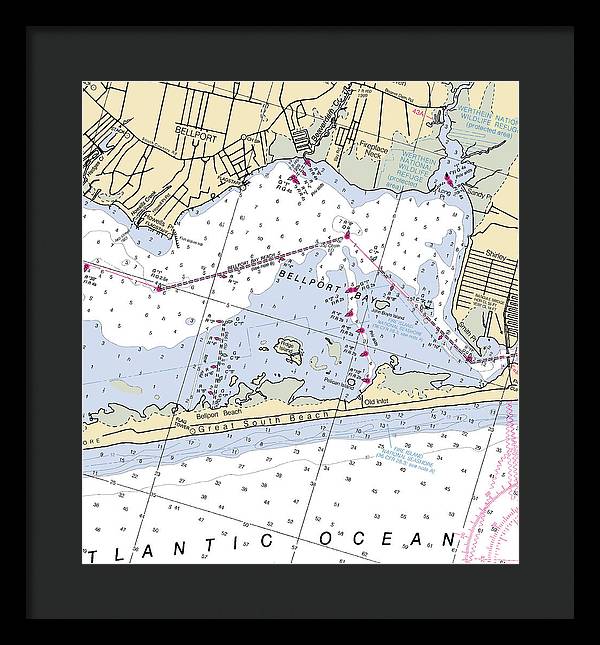 Great South Beach-new York Nautical Chart - Framed Print