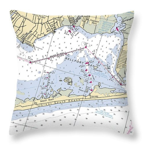 Great South Beach-new York Nautical Chart - Throw Pillow