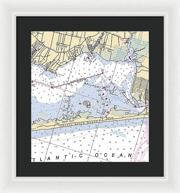 Great South Beach-new York Nautical Chart - Framed Print