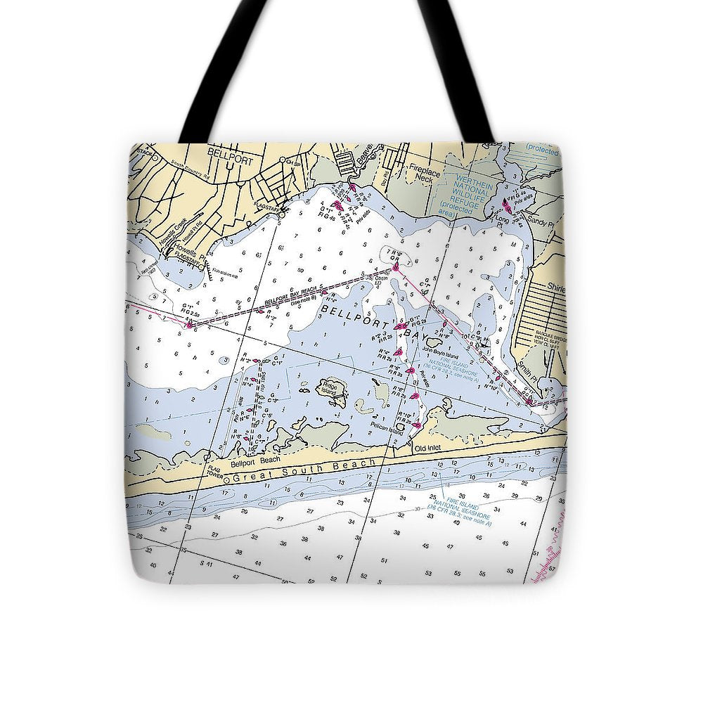 Great South Beach-new York Nautical Chart - Tote Bag