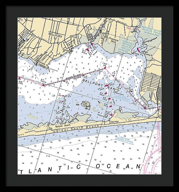 Great South Beach-new York Nautical Chart - Framed Print