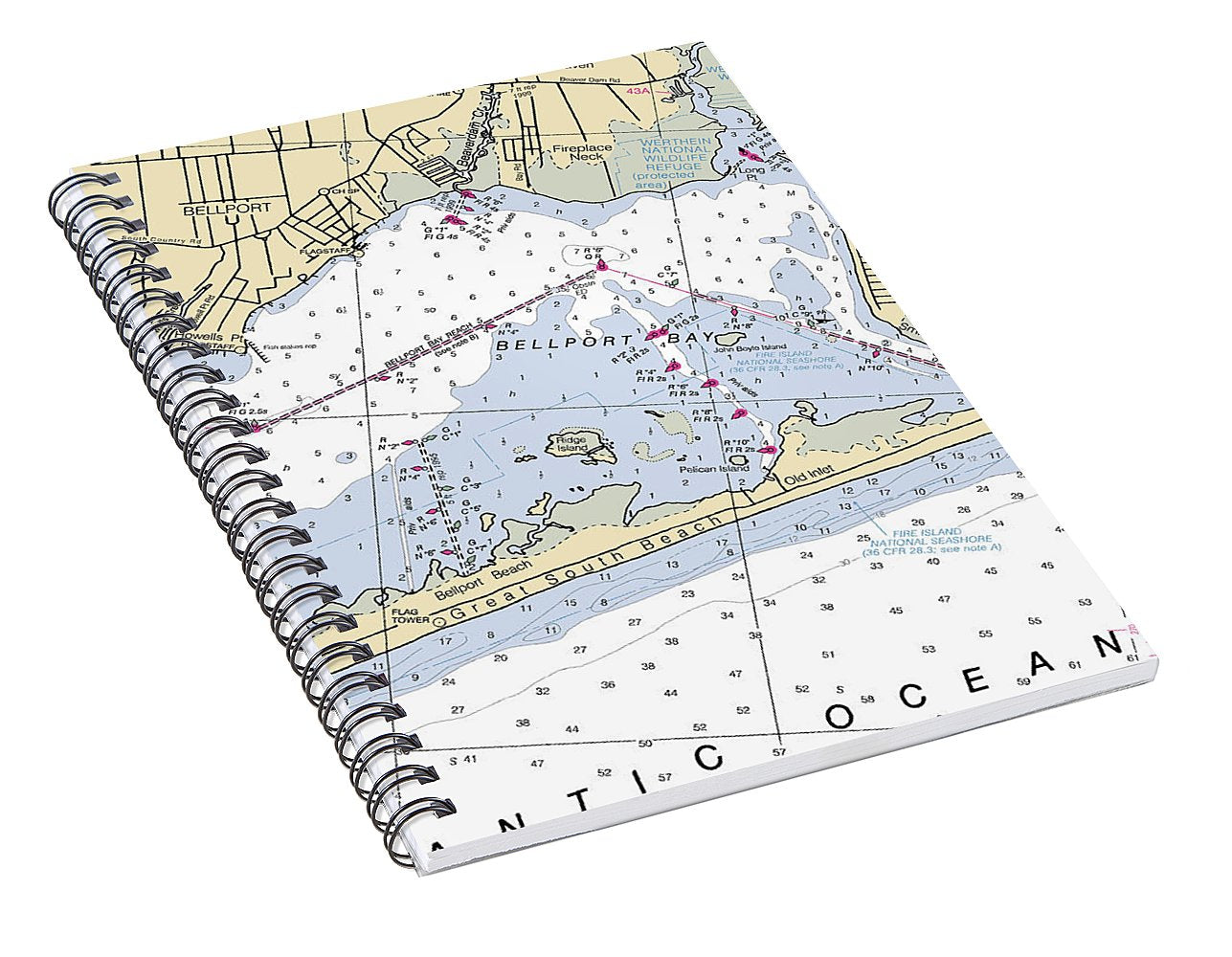 Great South Beach-new York Nautical Chart - Spiral Notebook