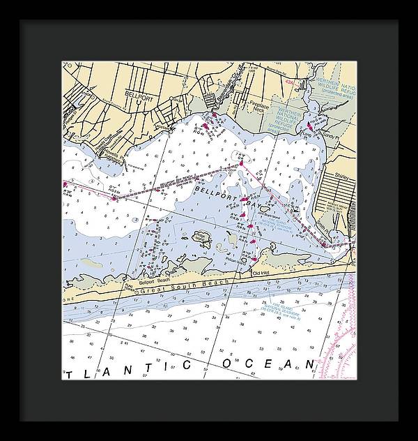 Great South Beach-new York Nautical Chart - Framed Print