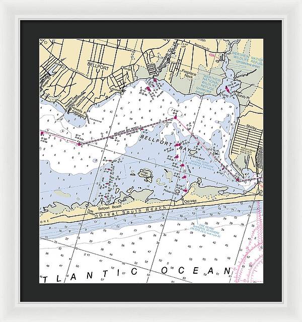 Great South Beach-new York Nautical Chart - Framed Print